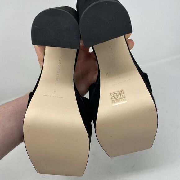 GOOD AMERICAN Description Platform Sandal Womens 9 Black Suede Heels NEW Ankle - Picture 11 of 11